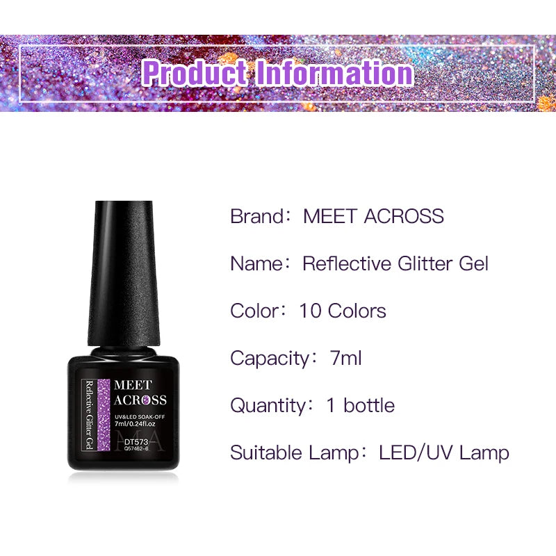 Meet Across 7ml Pink Fluorescent Reflective Gel Nail Polish Glitter Neon Varnish