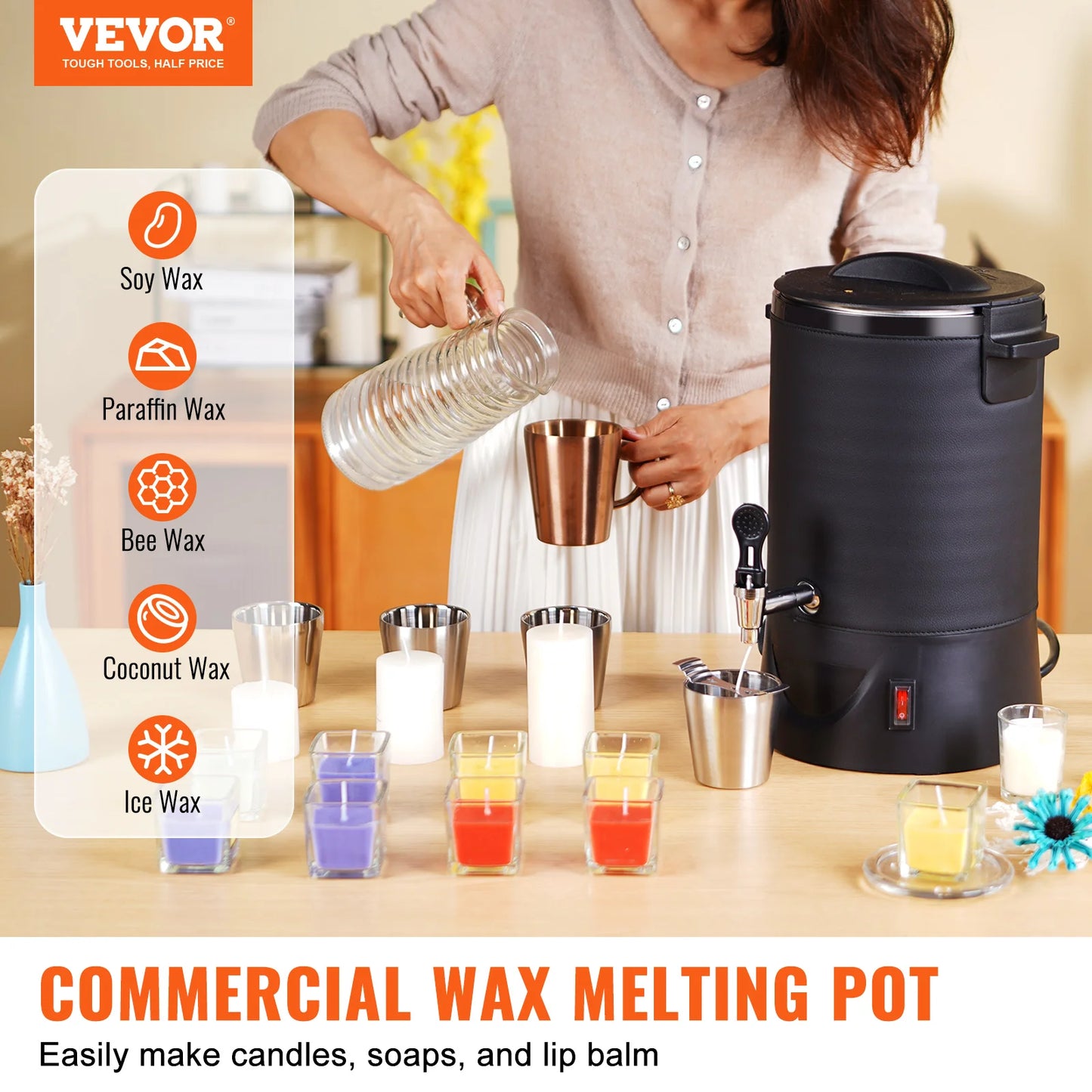 VEVOR 6.5L Wax Melter Large Electric Pot with Easy Pour Spout and Temperature Control