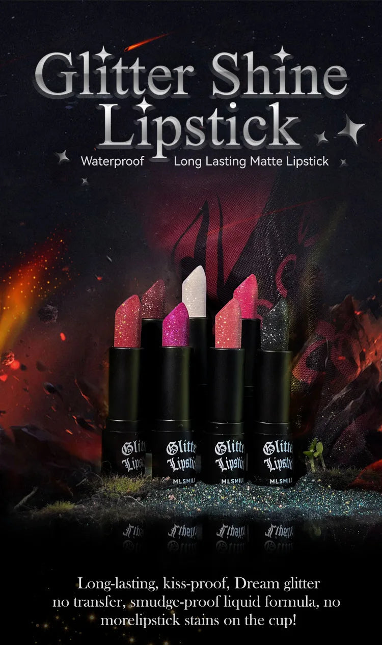 7 Colors Waterproof Glitter Lipstick Long Lasting Metallic Makeup for Women