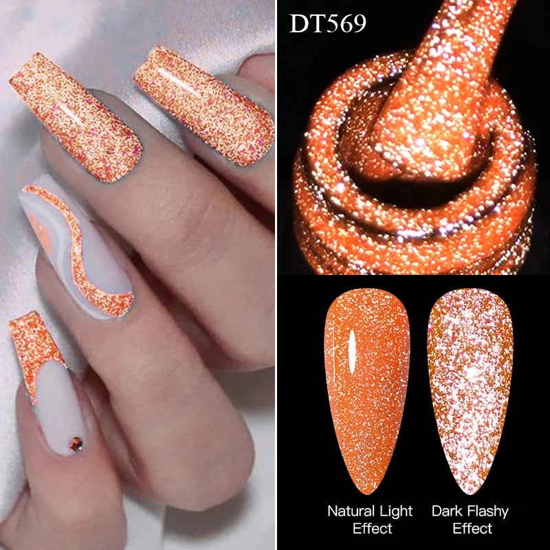 Meet Across 7ml Pink Fluorescent Reflective Gel Nail Polish Glitter Neon Varnish