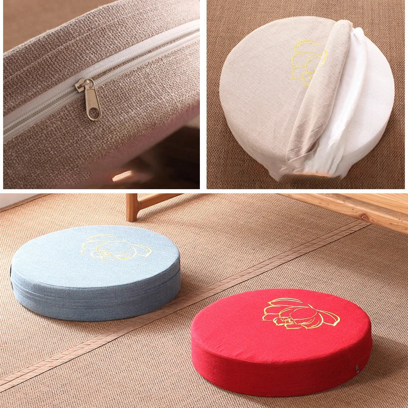 Round Yoga Meditation Cushion 40X6cm Linen Backrest Pillow for Relaxation