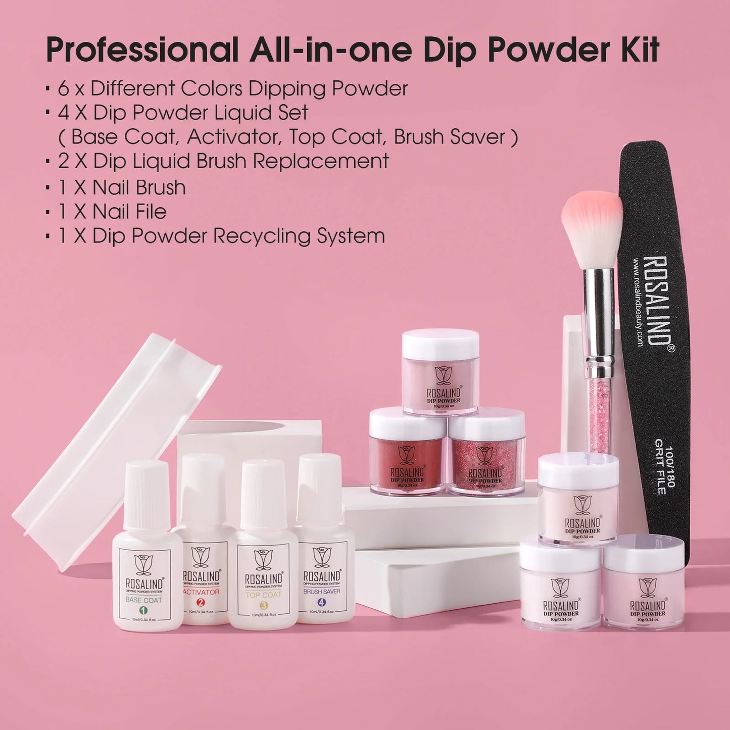 Rosalind 6 Colors Dip Powder Nail Kit With Base And Top Liquid Set For Dip Nails Starter Kit