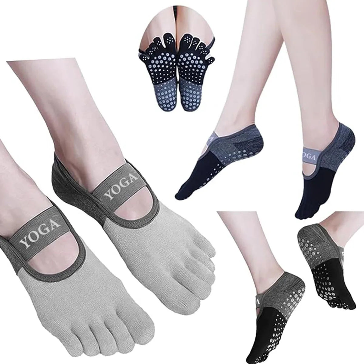 Women's Five Finger Yoga Socks with Anti Slip Design for Pilates Fitness