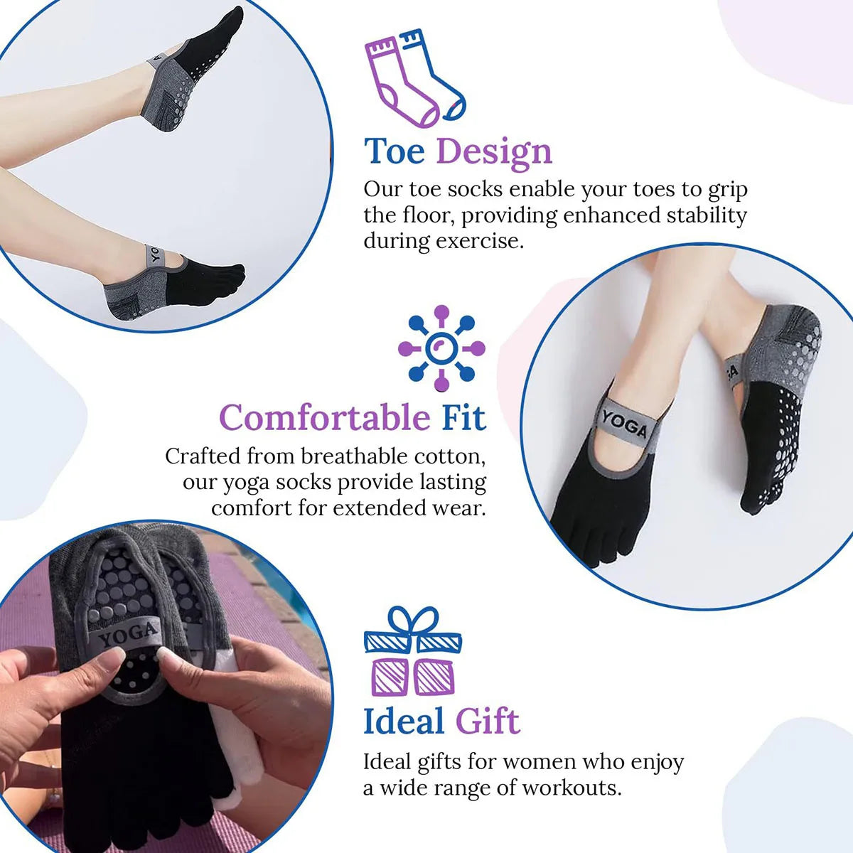 Women's Five Finger Yoga Socks with Anti Slip Design for Pilates Fitness