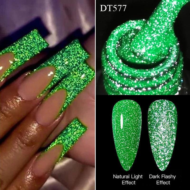 Meet Across 7ml Pink Fluorescent Reflective Gel Nail Polish Glitter Neon Varnish