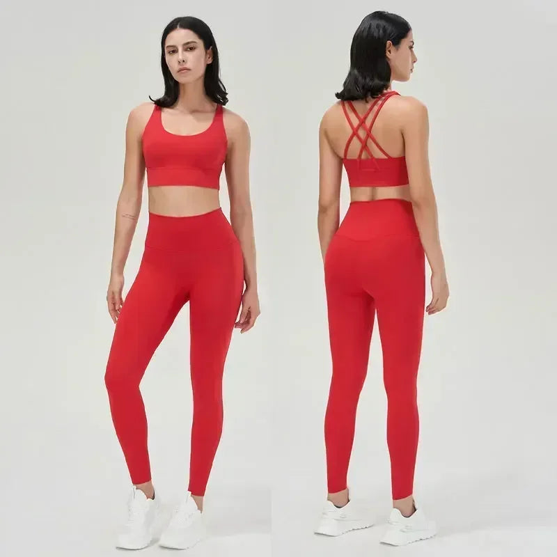 Women's High Waist Yoga Leggings and Tops Fitness Sportswear Set
