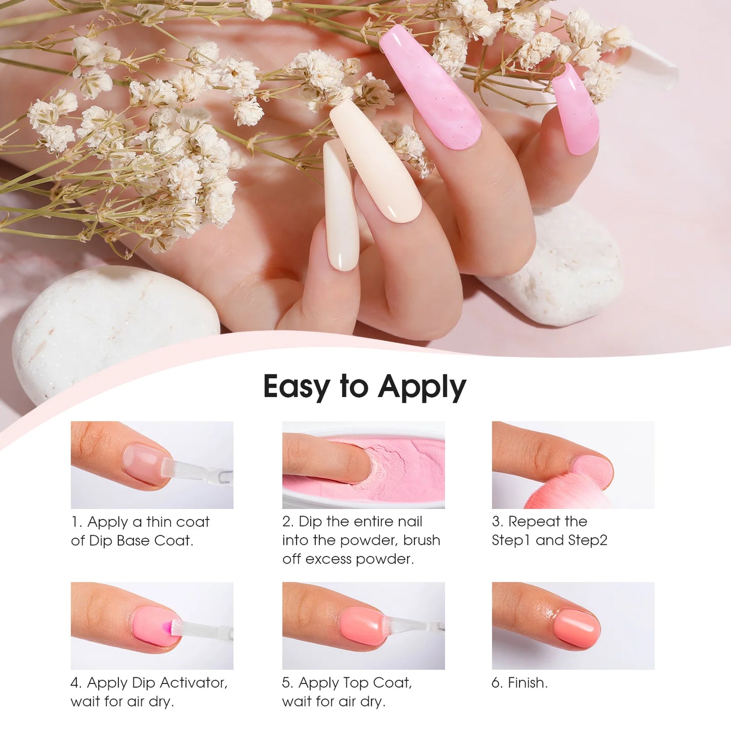 Rosalind 6 Colors Dip Powder Nail Kit With Base And Top Liquid Set For Dip Nails Starter Kit