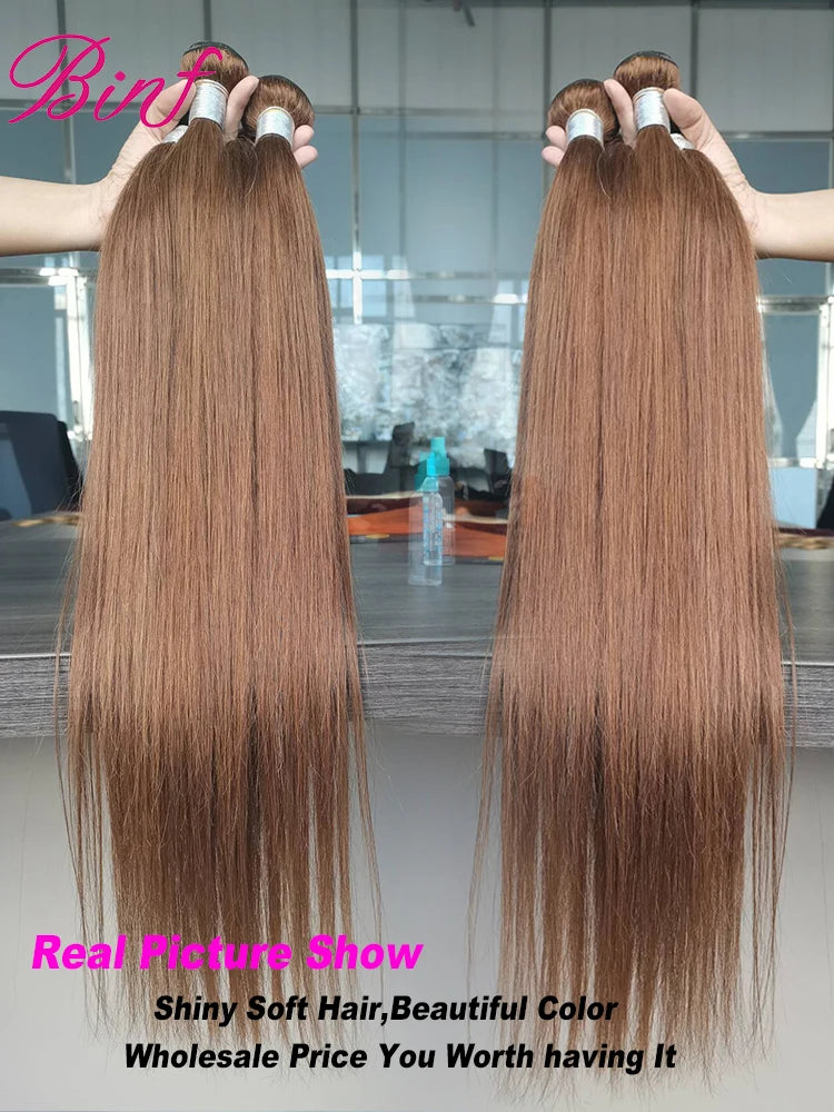 Wholesale Brown Straight Human Hair Bundles With HD Lace Closure