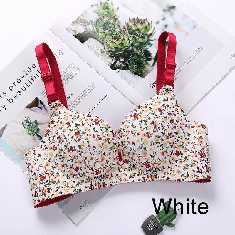 Women Floral Print Seamless Bra Wire Free Push Up Lingerie for All Seasons