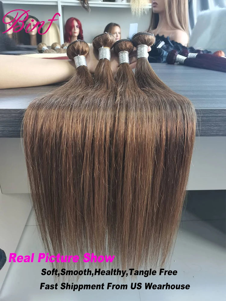 Wholesale Brown Straight Human Hair Bundles With HD Lace Closure