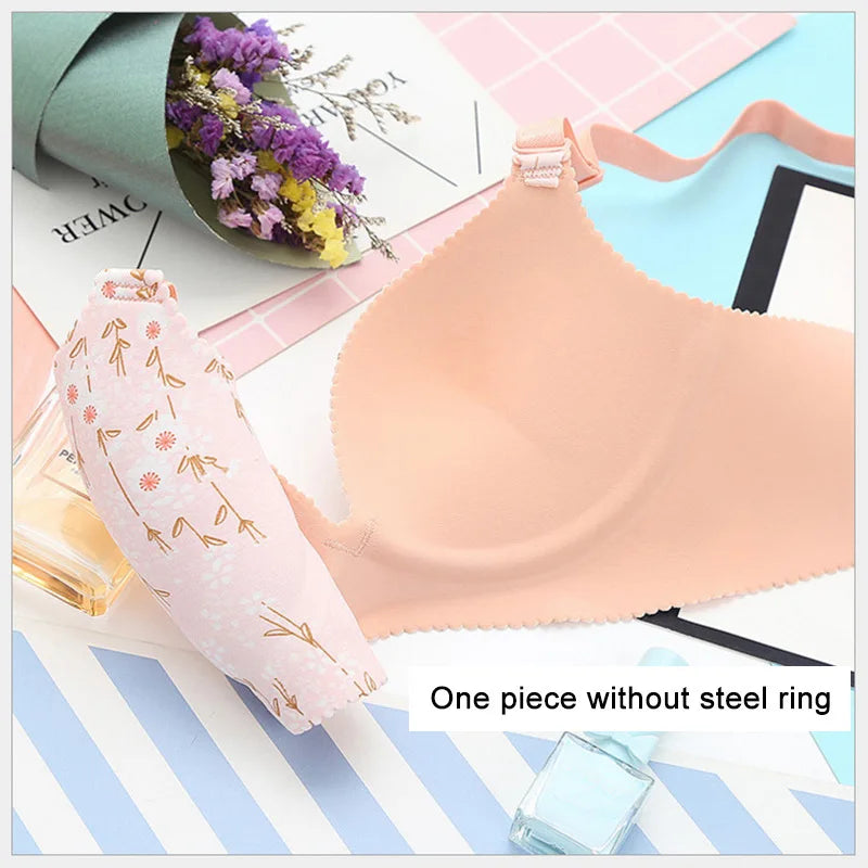 Women Floral Print Seamless Bra Wire Free Push Up Lingerie for All Seasons