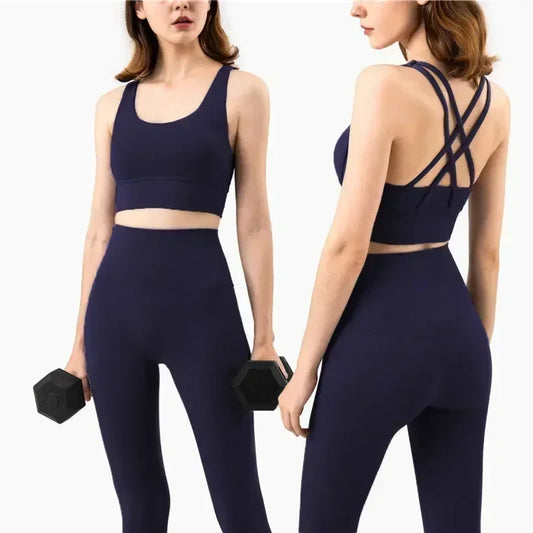 Women's High Waist Yoga Leggings and Tops Fitness Sportswear Set
