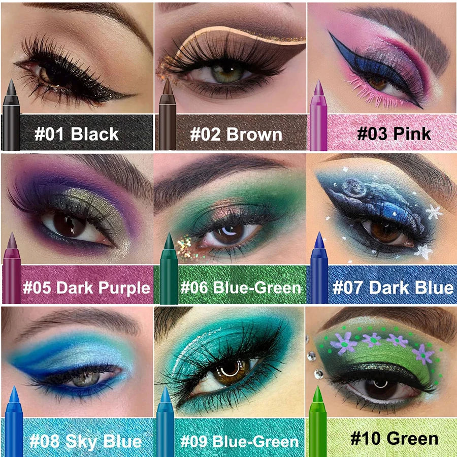 14-Color High Pigment Eyeliner Pen with Pearly Shimmer for Smokey Gothic Looks