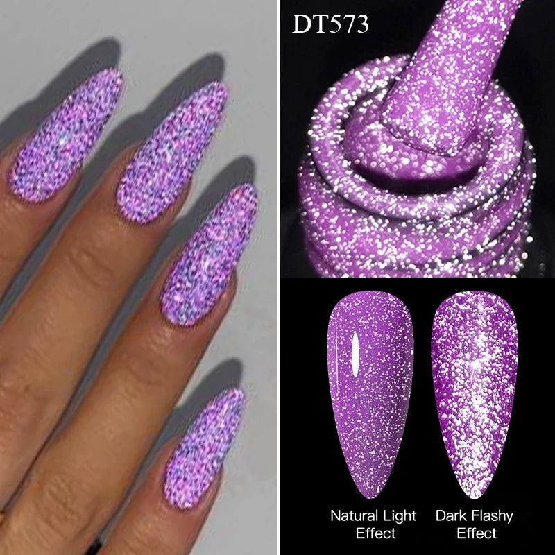 Meet Across 7ml Pink Fluorescent Reflective Gel Nail Polish Glitter Neon Varnish