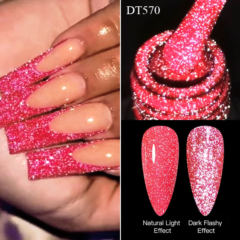 Meet Across 7ml Pink Fluorescent Reflective Gel Nail Polish Glitter Neon Varnish