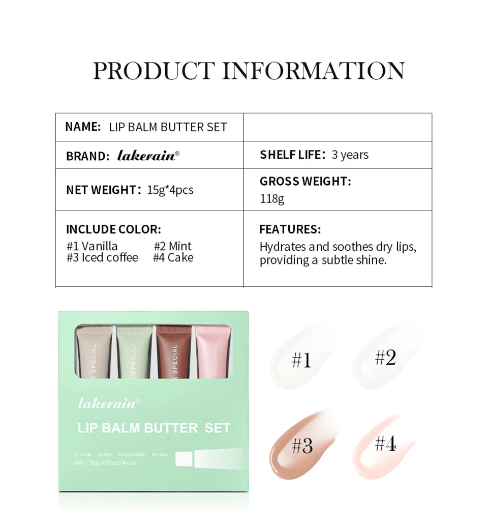 Lip Balm Set Four Pack Deep Moisturizing Lip Care Nourishing Color Lip Glaze Kit For Smooth Lips