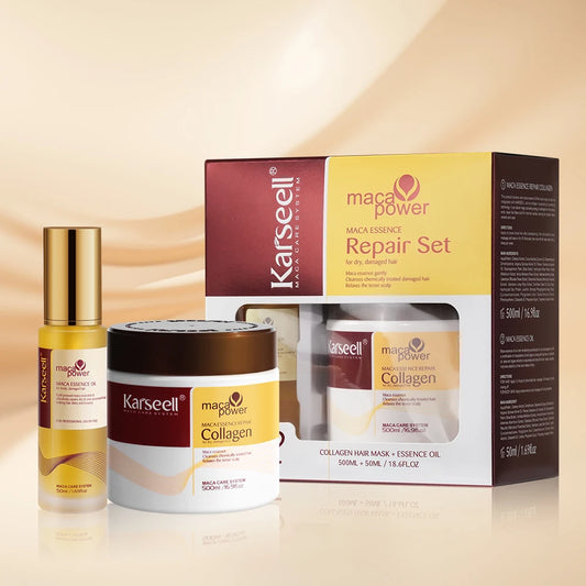 Karseell Collagen Hair Mask and Argan Oil Serum Set for Dry Damaged Hair