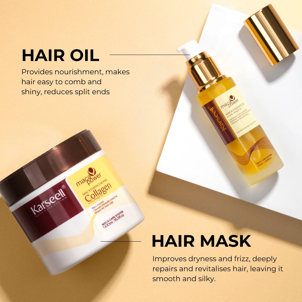 Karseell Collagen Hair Mask and Argan Oil Serum Set for Dry Damaged Hair
