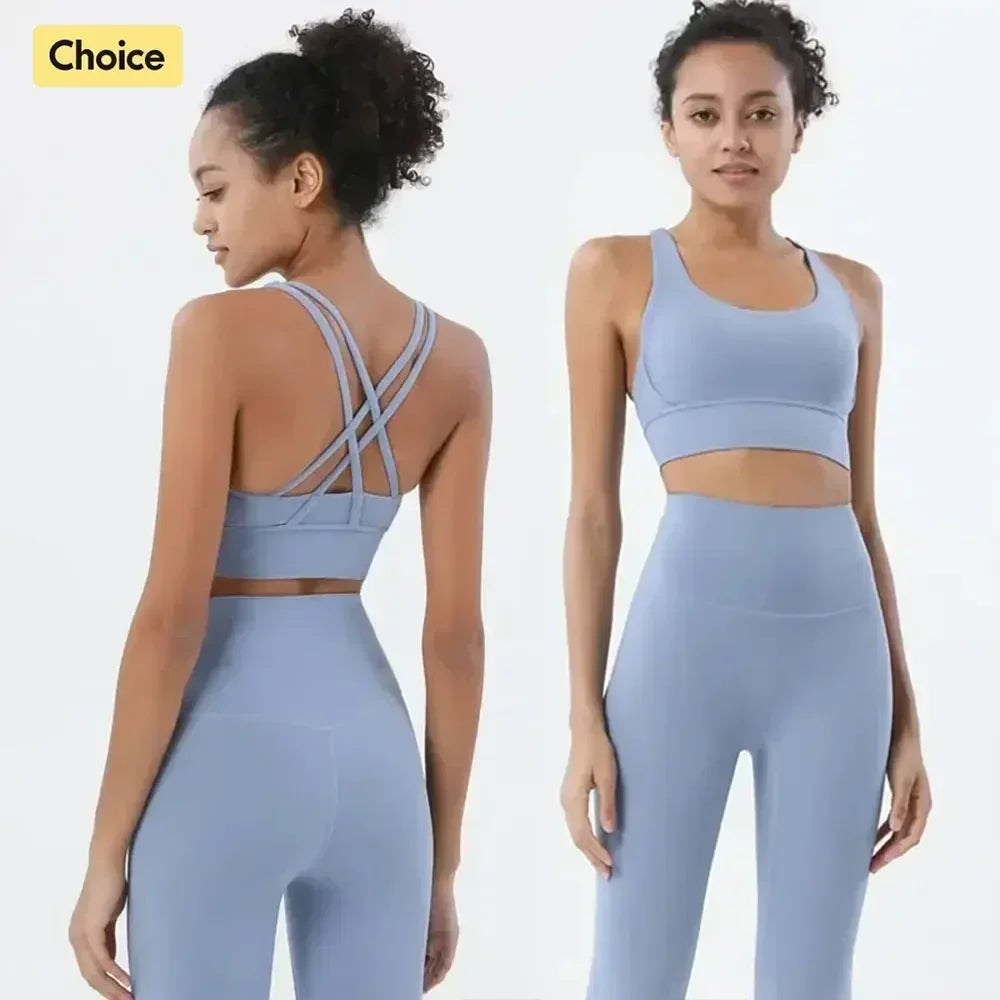 Women's High Waist Yoga Leggings and Tops Fitness Sportswear Set