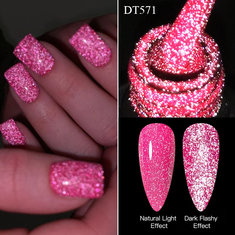 Meet Across 7ml Pink Fluorescent Reflective Gel Nail Polish Glitter Neon Varnish