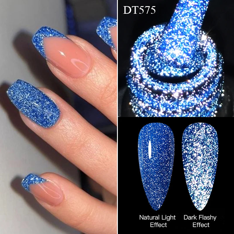 Meet Across 7ml Pink Fluorescent Reflective Gel Nail Polish Glitter Neon Varnish