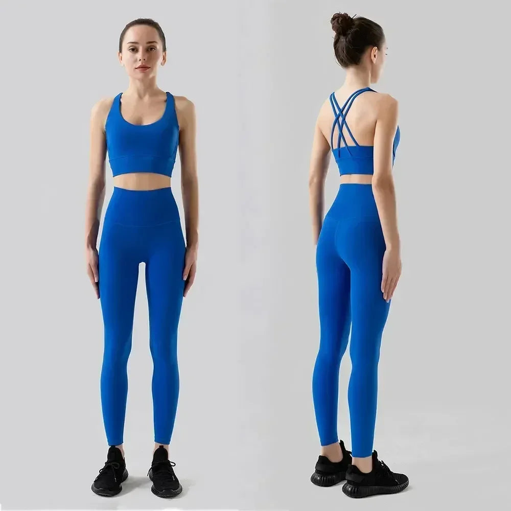 Women's High Waist Yoga Leggings and Tops Fitness Sportswear Set
