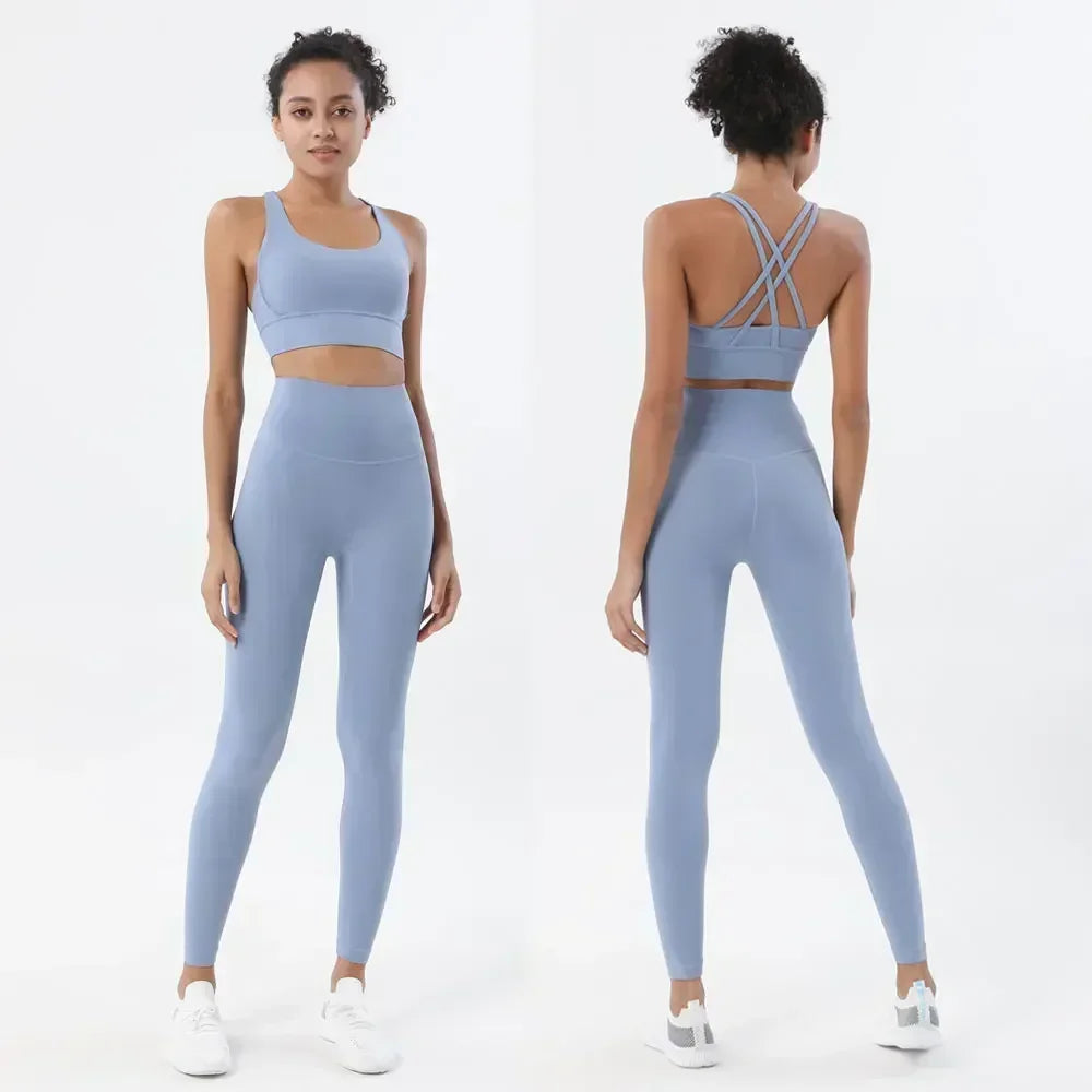Women's High Waist Yoga Leggings and Tops Fitness Sportswear Set