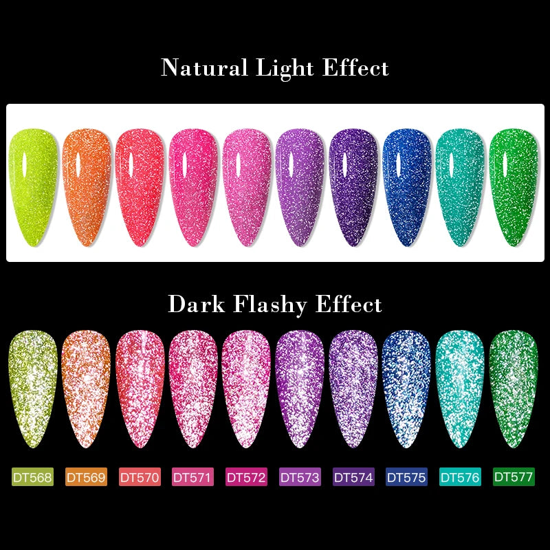 Meet Across 7ml Pink Fluorescent Reflective Gel Nail Polish Glitter Neon Varnish