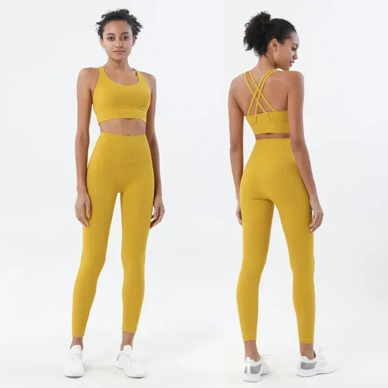 Women's High Waist Yoga Leggings and Tops Fitness Sportswear Set