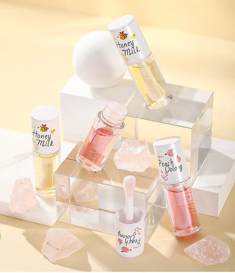 Peach Milk Honey Lip Oil Moisturizing Gloss Fades Lip Lines With Big Brush