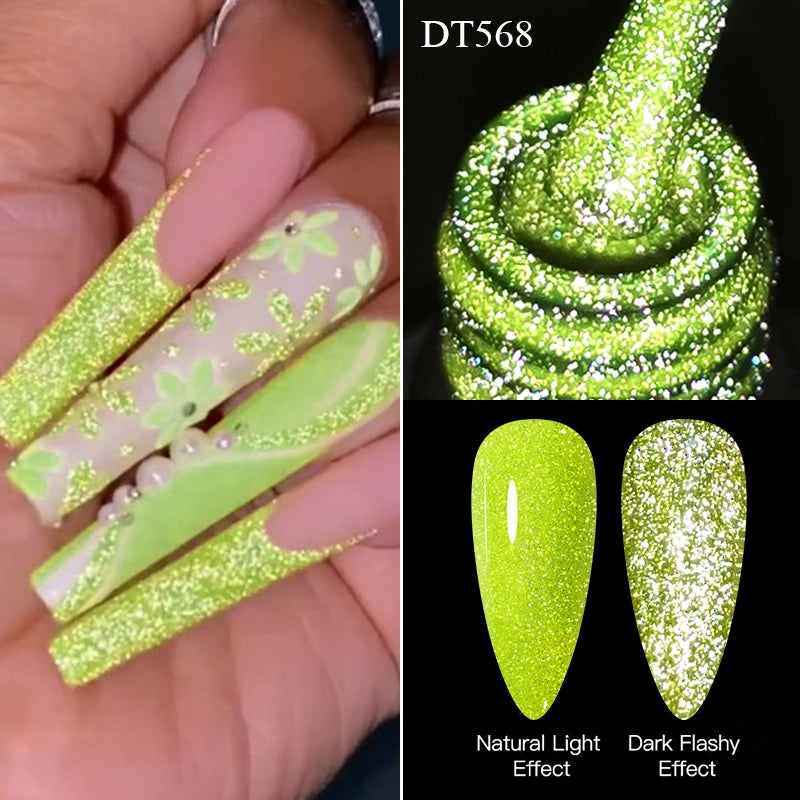 Meet Across 7ml Pink Fluorescent Reflective Gel Nail Polish Glitter Neon Varnish