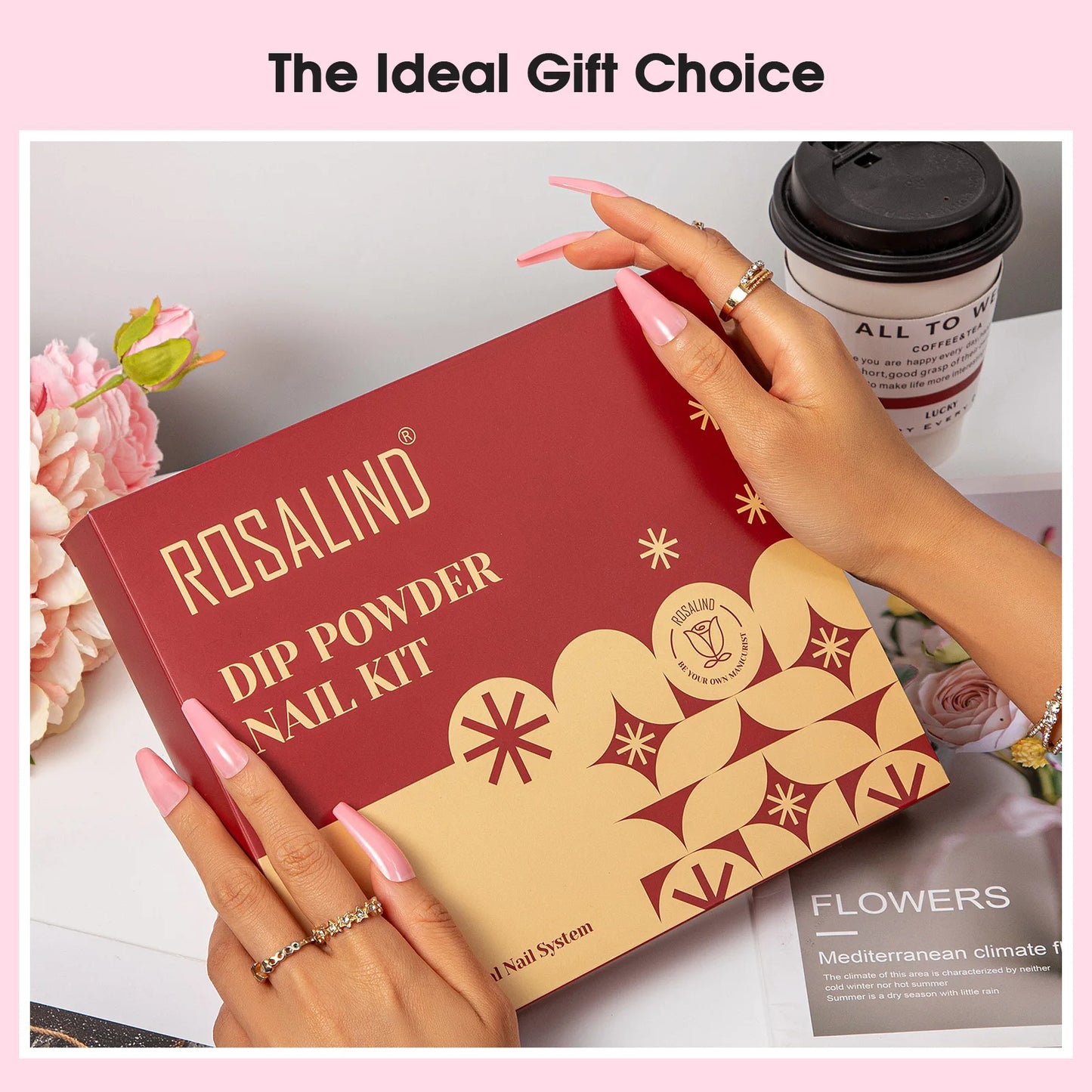 Rosalind 6 Colors Dip Powder Nail Kit With Base And Top Liquid Set For Dip Nails Starter Kit