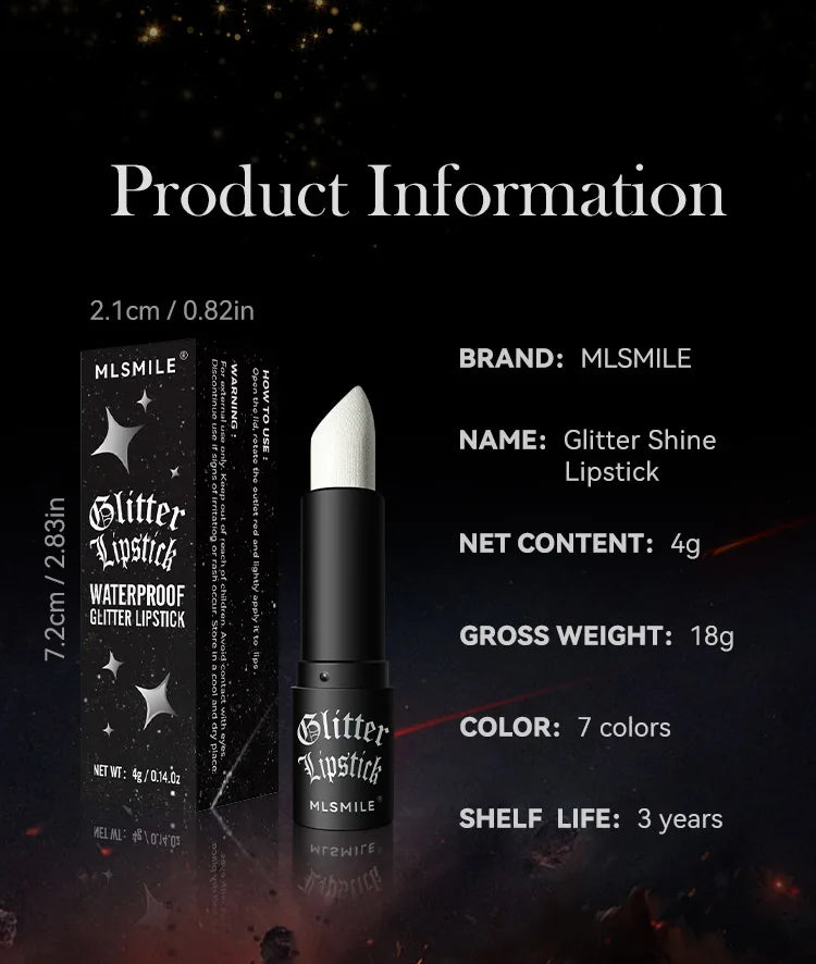 7 Colors Waterproof Glitter Lipstick Long Lasting Metallic Makeup for Women