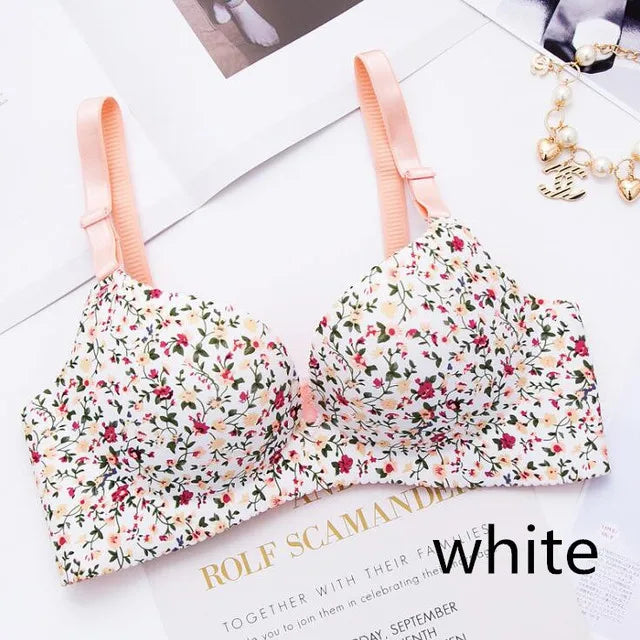 Women Floral Print Seamless Bra Wire Free Push Up Lingerie for All Seasons