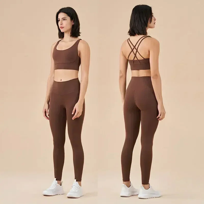 Women's High Waist Yoga Leggings and Tops Fitness Sportswear Set