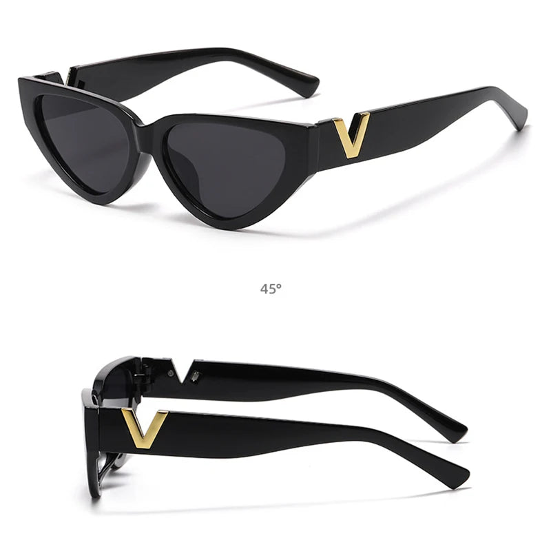 Luxury Glamour Women's V Designer Cat Eye Sunglasses UV400 Fashion 2024