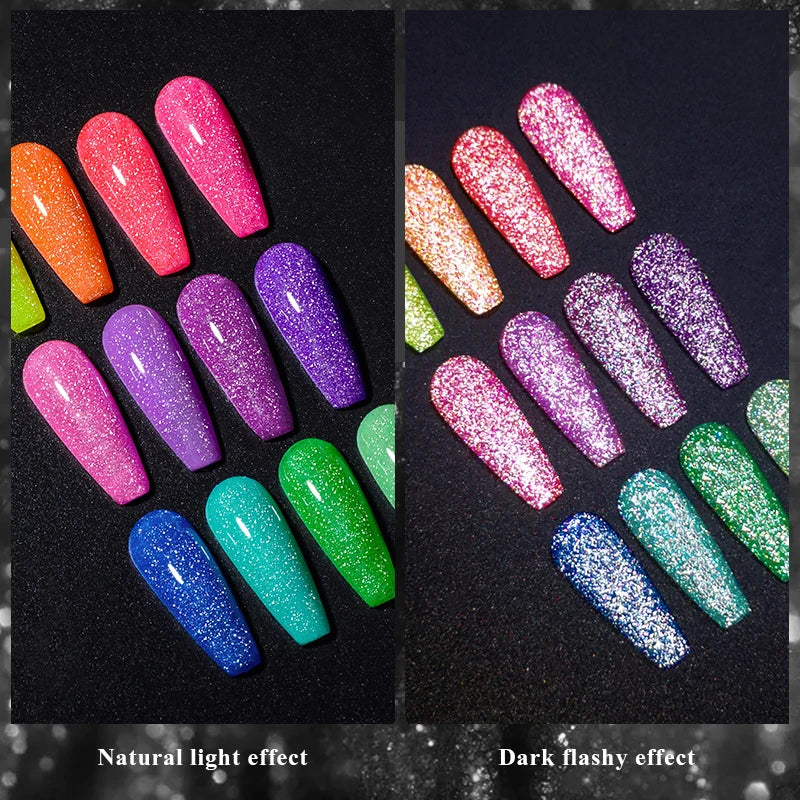 Meet Across 7ml Pink Fluorescent Reflective Gel Nail Polish Glitter Neon Varnish