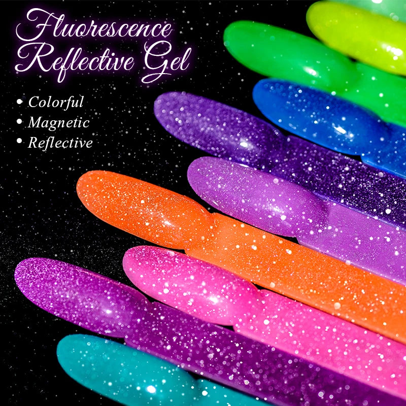 Meet Across 7ml Pink Fluorescent Reflective Gel Nail Polish Glitter Neon Varnish