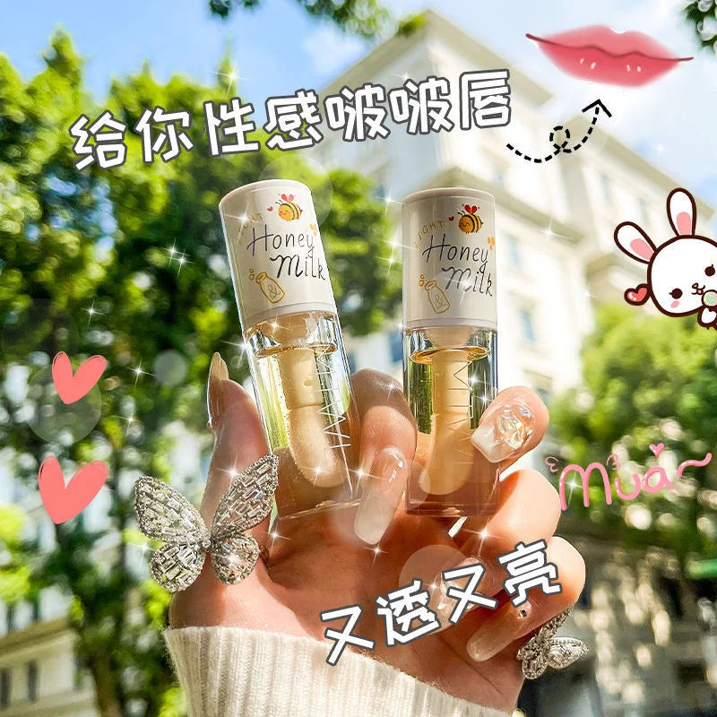 Peach Milk Honey Lip Oil Moisturizing Gloss Fades Lip Lines With Big Brush