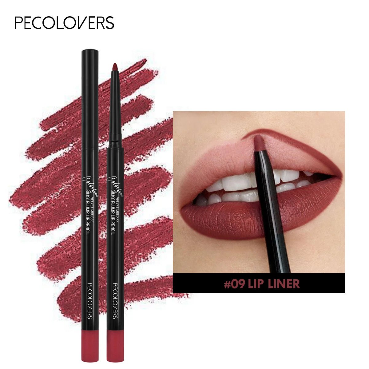 Waterproof Matte Lipliner Pencil in Red Long Lasting Non-Stick Moisturizing Tint