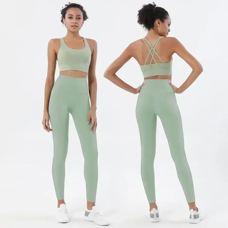 Women's High Waist Yoga Leggings and Tops Fitness Sportswear Set