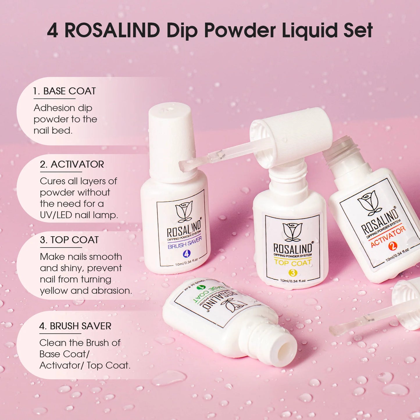 Rosalind 6 Colors Dip Powder Nail Kit With Base And Top Liquid Set For Dip Nails Starter Kit