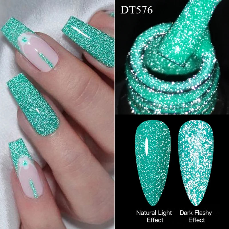 Meet Across 7ml Pink Fluorescent Reflective Gel Nail Polish Glitter Neon Varnish