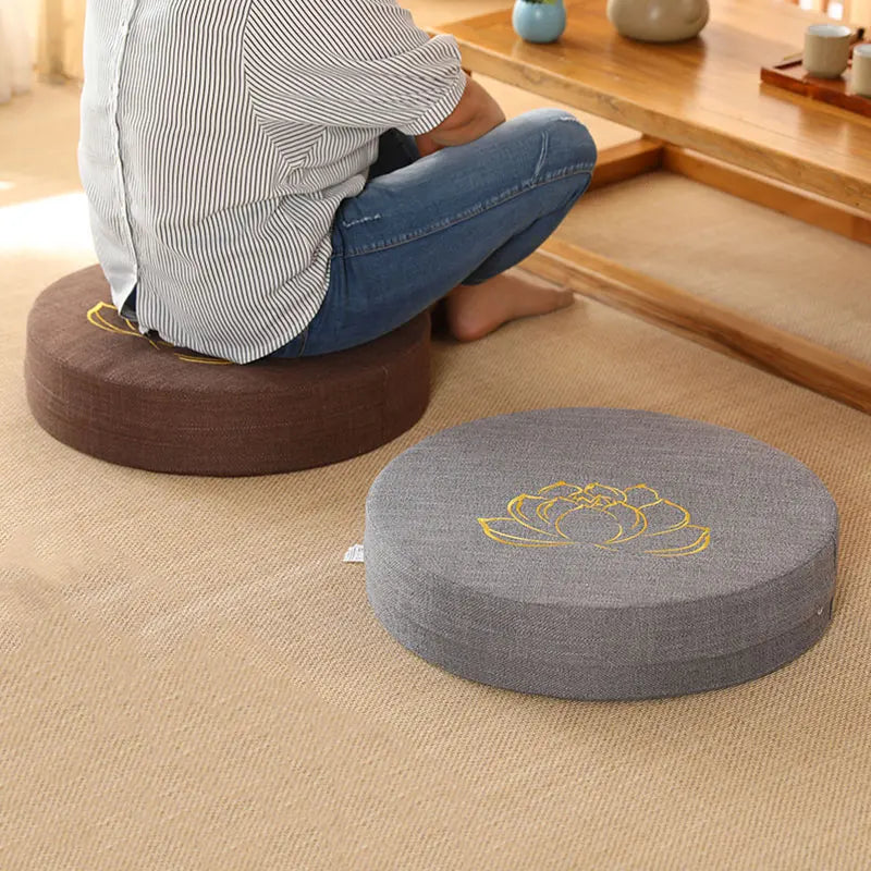 Round Yoga Meditation Cushion 40X6cm Linen Backrest Pillow for Relaxation