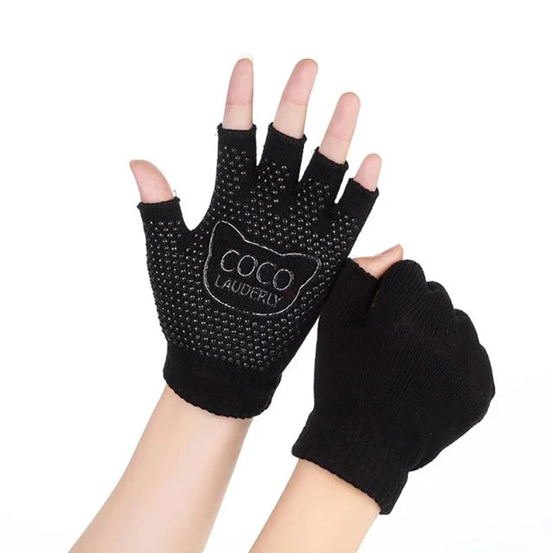 Cotton Half Finger Gym Training Gloves for Women Non Slip and Sweat Absorbent