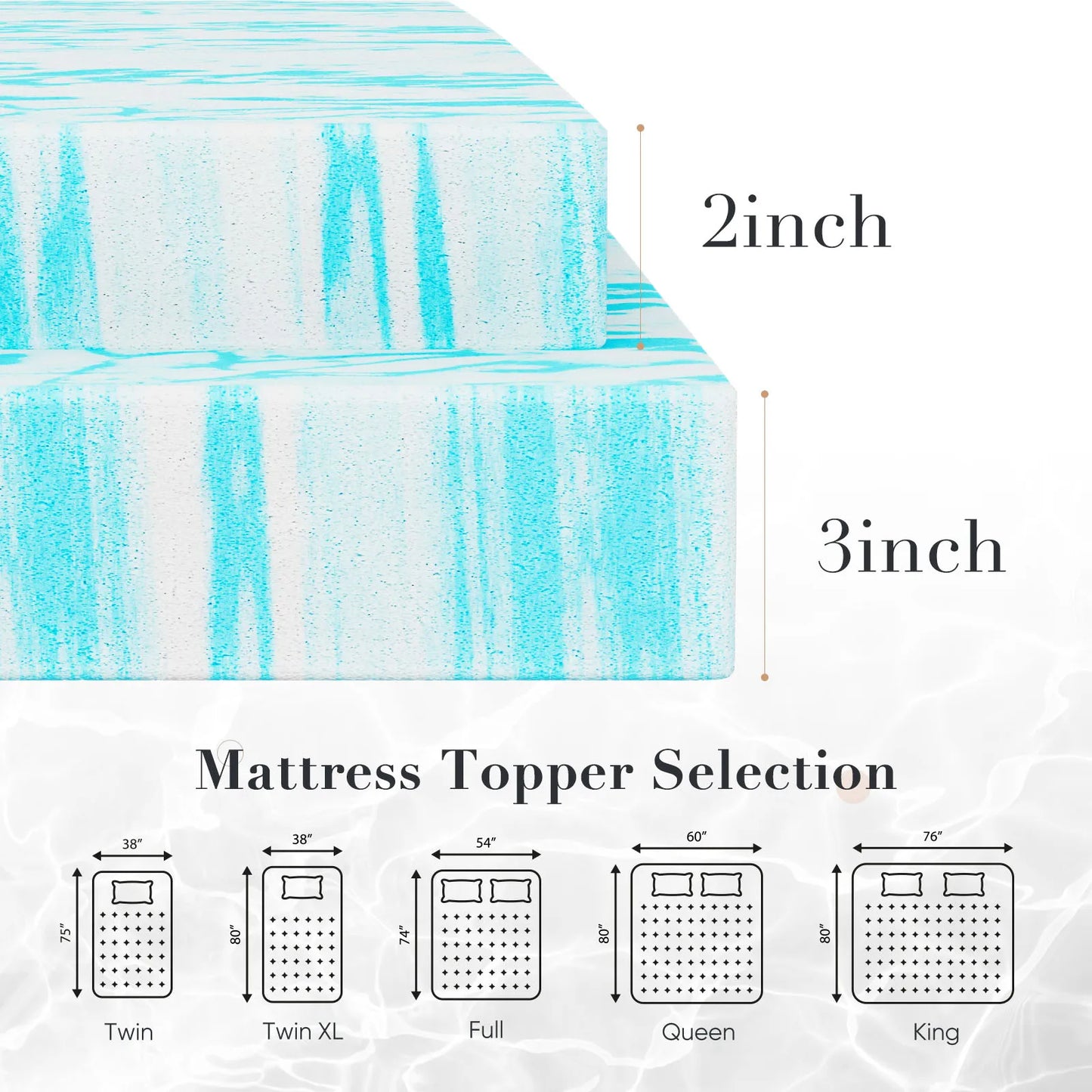 JHK Gel Memory Foam Mattress Topper 2-3 Inch Full Size Cooling Soft And Breathable Bed Topper For Bedroom Furniture