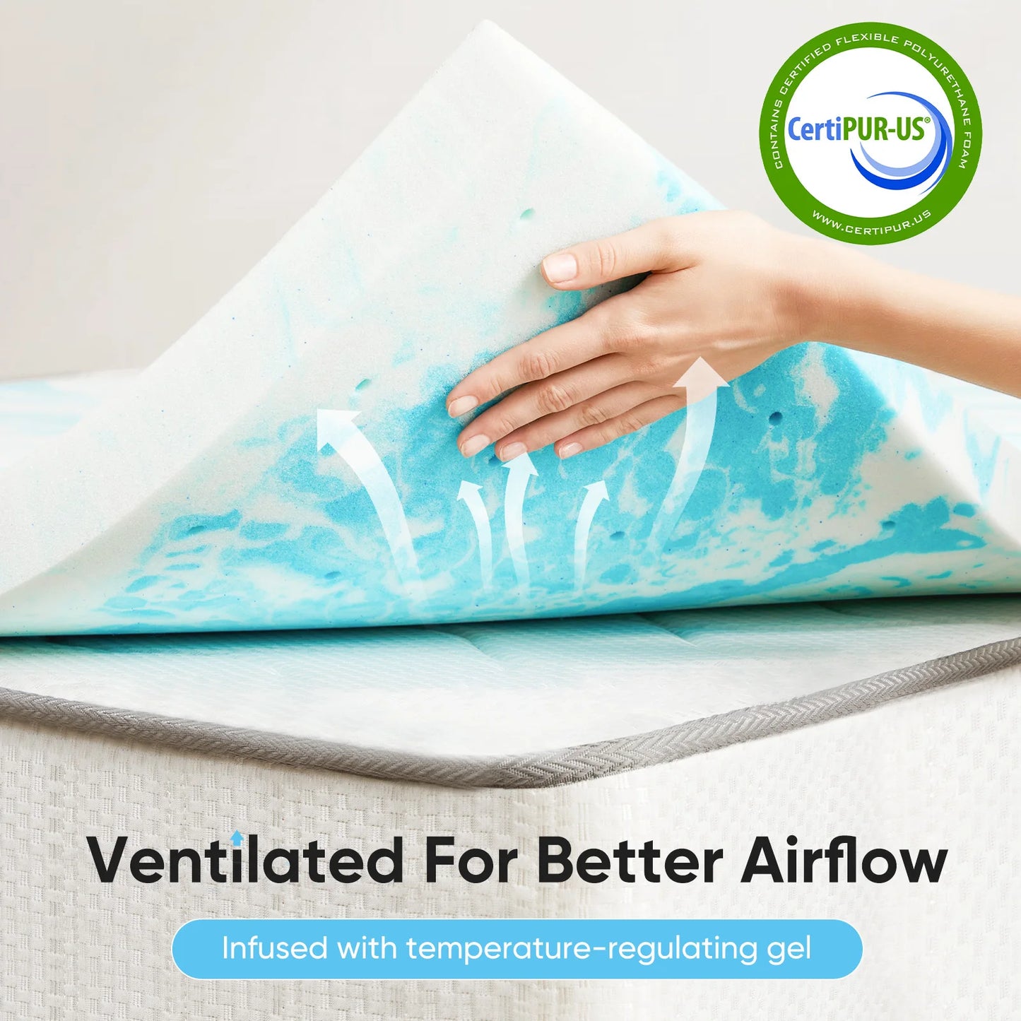 JHK Gel Memory Foam Mattress Topper 2-3 Inch Full Size Cooling Soft And Breathable Bed Topper For Bedroom Furniture