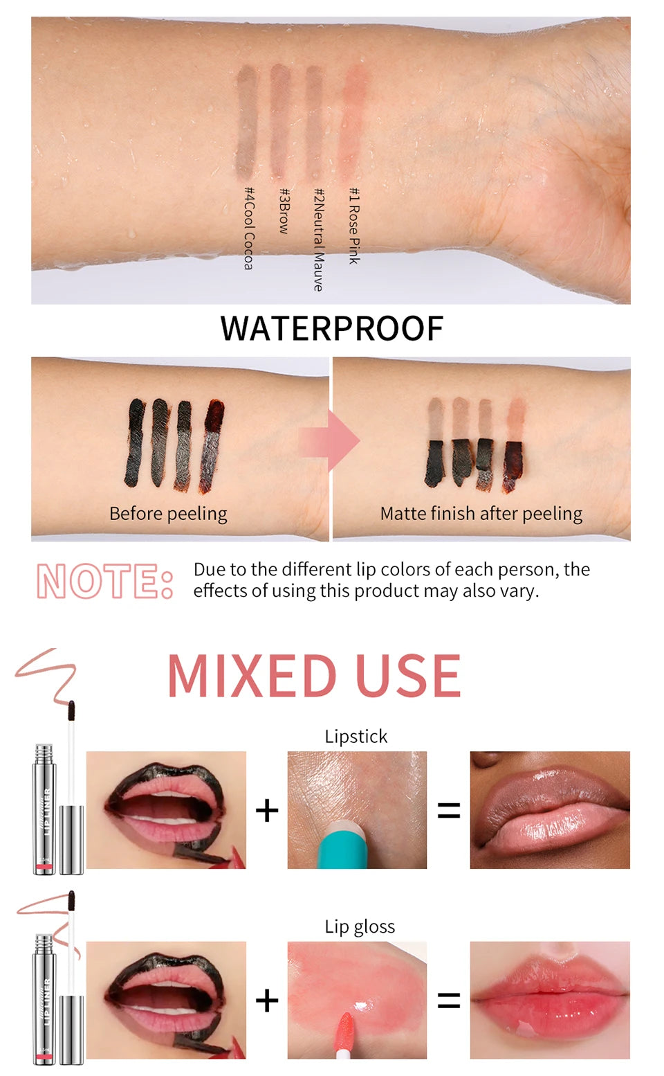 Waterproof Lip Liner Peel Off Tattoo Long Lasting Matte Lip Tint in Brown