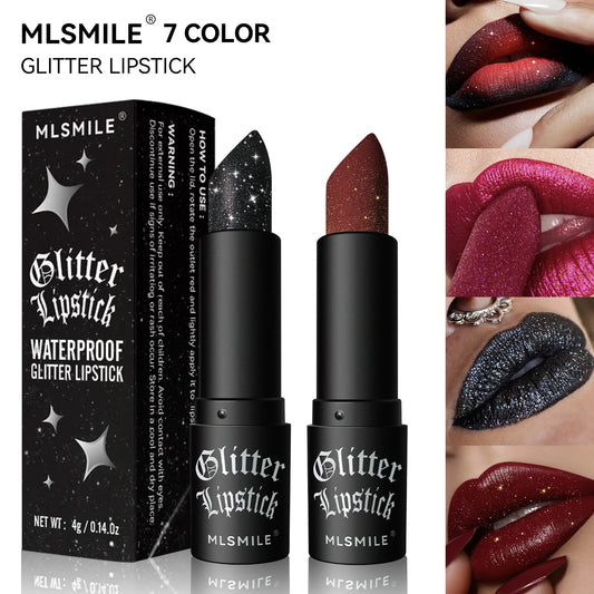 7 Colors Waterproof Glitter Lipstick Long Lasting Metallic Makeup for Women