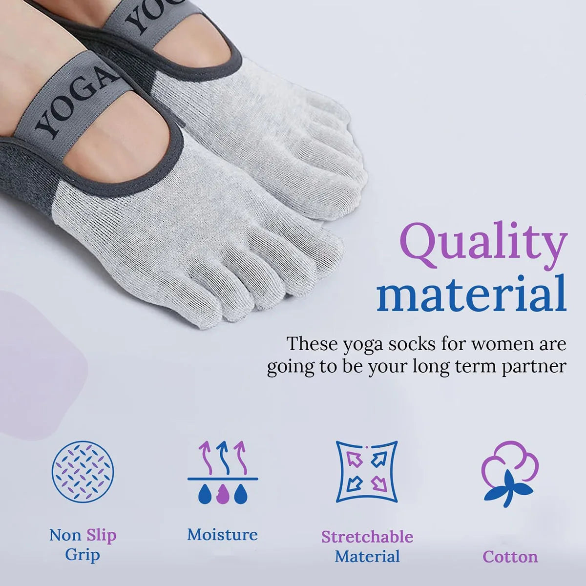 Women's Five Finger Yoga Socks with Anti Slip Design for Pilates Fitness